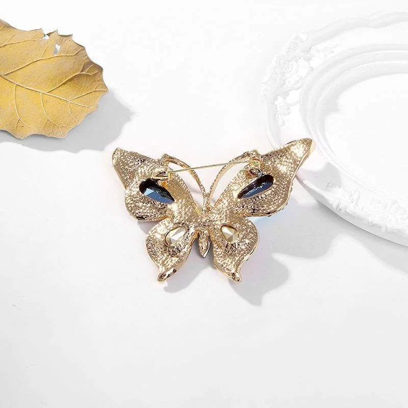 Luxury Blue Butterfly Rhinestone Alloy Brooch, Elegant Crystal Lapel Pin Corsage Suit Accessory Gift