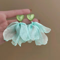 Mint Green Handmade Fabric Lace Floral Heart Drop Earrings Sweet Fresh Forest Style