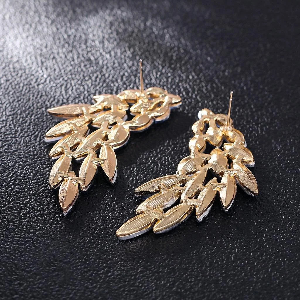 Luxury Crystal Wing Earrings Gold Alloy Glass Rhinestone Bridal Statement Earrings For Wedding Banquet Party