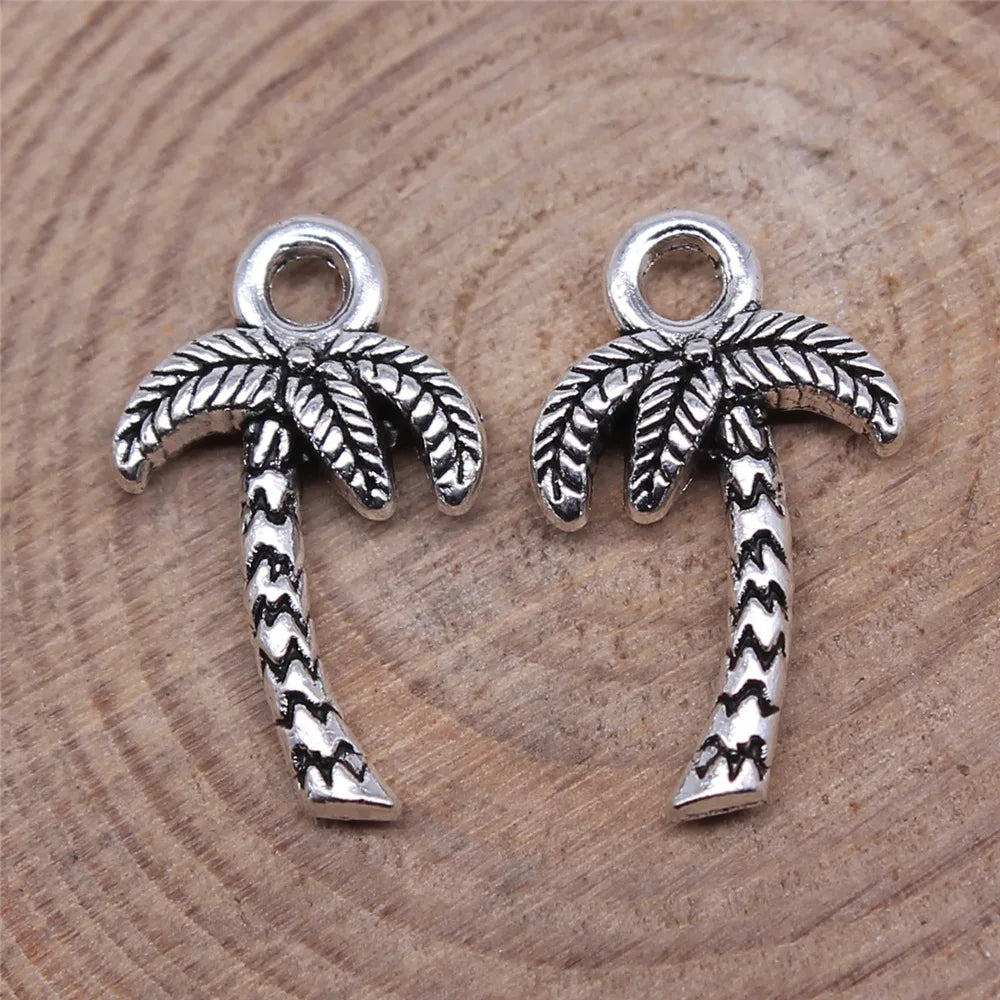 17x10mm 0.7g Antique Silver Zinc Alloy Coconut Tree Charm Pendant for Bracelet Necklace Making
