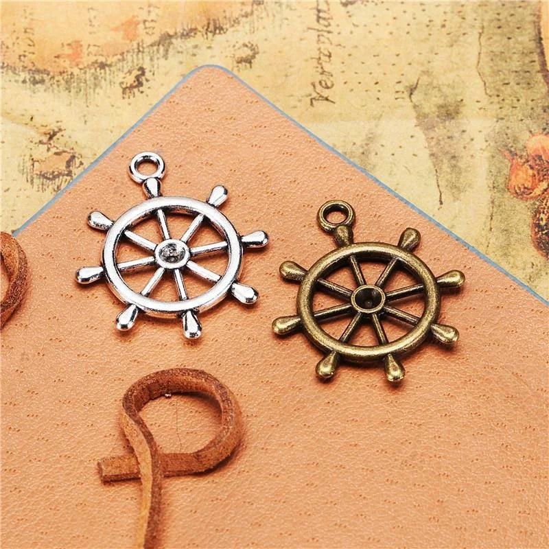 28x24MM Zinc Alloy Anchor Ship Wheel Charm Pendant for DIY Necklace Bracelet Jewelry Making