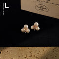 French Vintage Copper Glass Pearl Flower Stud Earrings With Micro Pave Zircon For Women