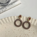 Maillard Style Houndstooth Round Fabric Stud Earrings French Vintage Enamel Drip Jewelry