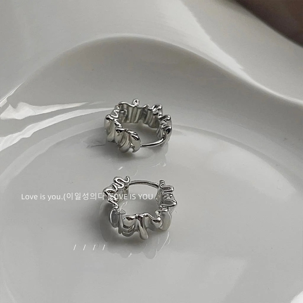 Sweet Cool Copper Irregular Geometric Round Pleated Drop Earrings For Women Jewelry