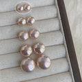 Elegant High Gloss Mabe Pearl Stud Earrings Geometric Bread Shape Pink Luster Jewelry