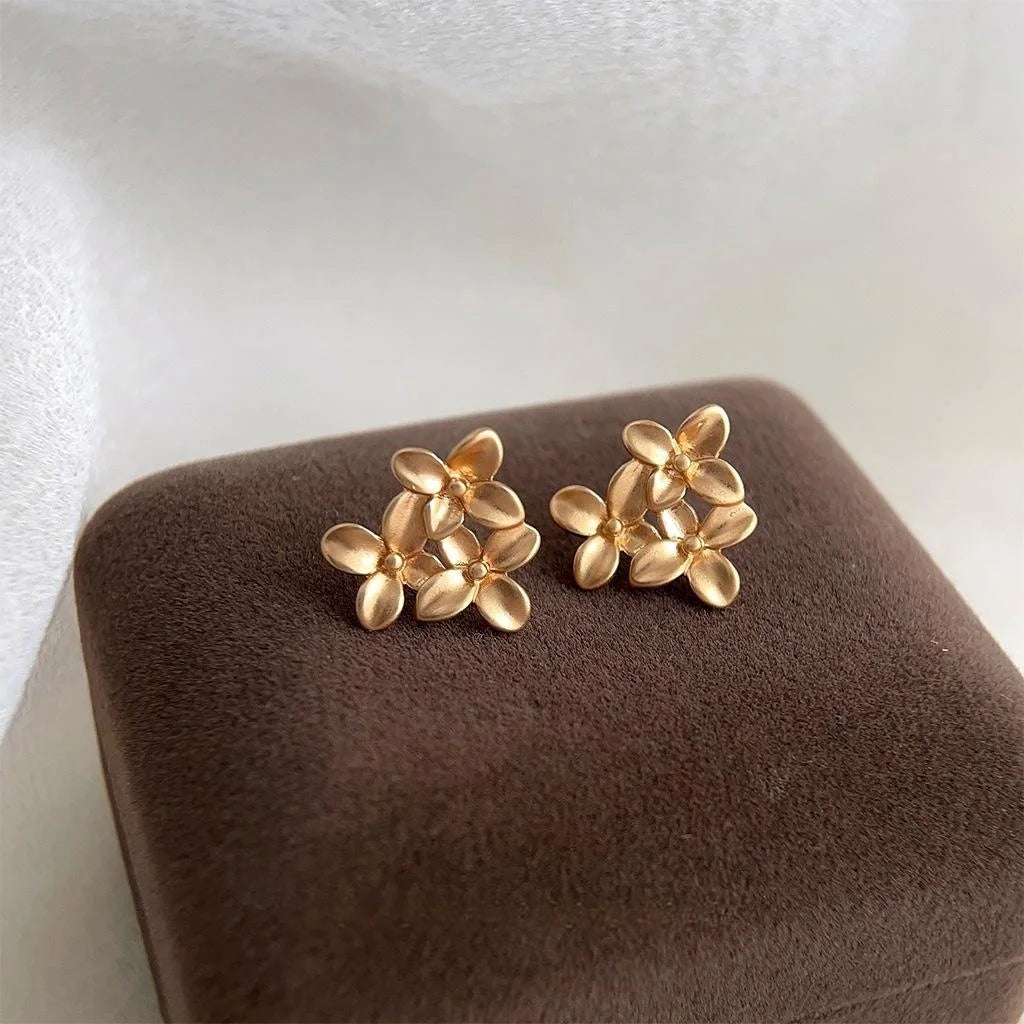 Matte Copper Osmanthus Flower Stud Earrings For Women, Elegant Minimalist Commuter Jewelry
