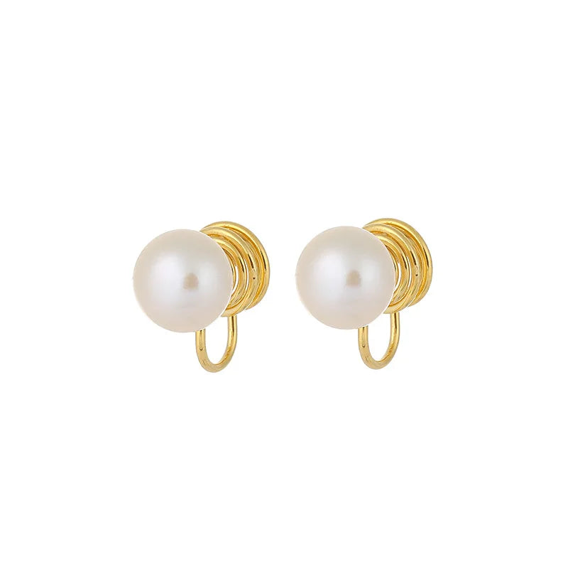 Elegant Round Freshwater Pearl Stud & Clip On No Piercing Minimalist Women's Fashion Earrings