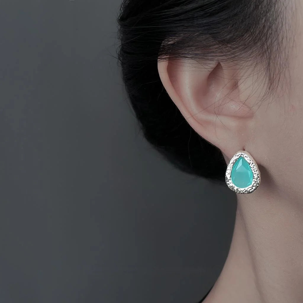 Light Luxury Copper Translucent Zircon Waterdrop Geometric Stud Earrings For Women