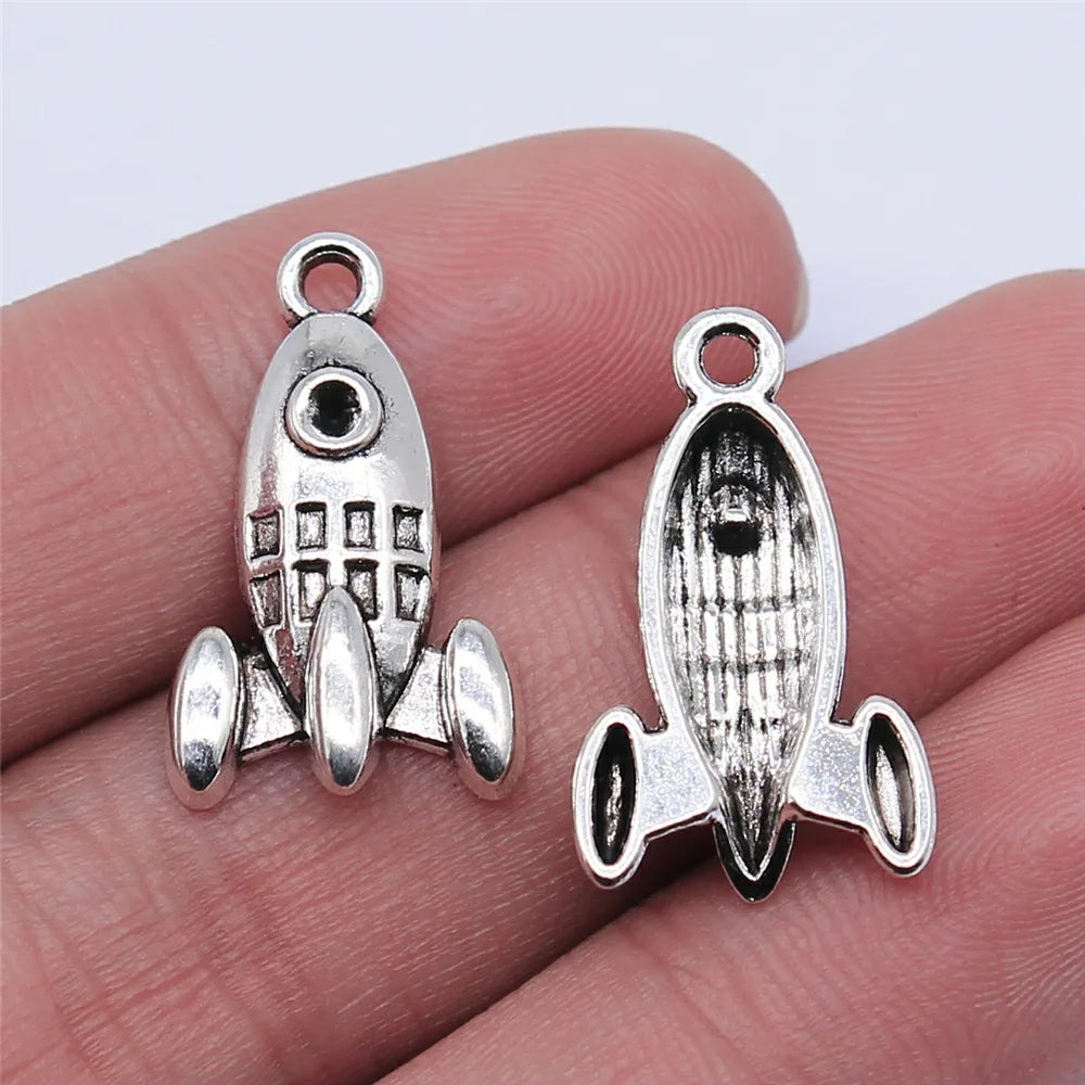 14x23mm 1.3g Antique Silver Zinc Alloy Rocket Charm Pendant for DIY Space Theme Jewelry Making