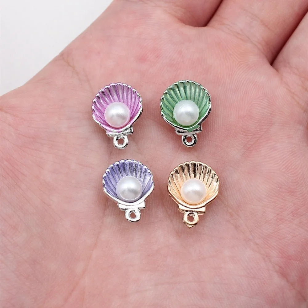 15x12mm 1.1g Multicolor Zinc Alloy Shell Pearl Charm Pendant for DIY Earrings Necklace Bracelet Making