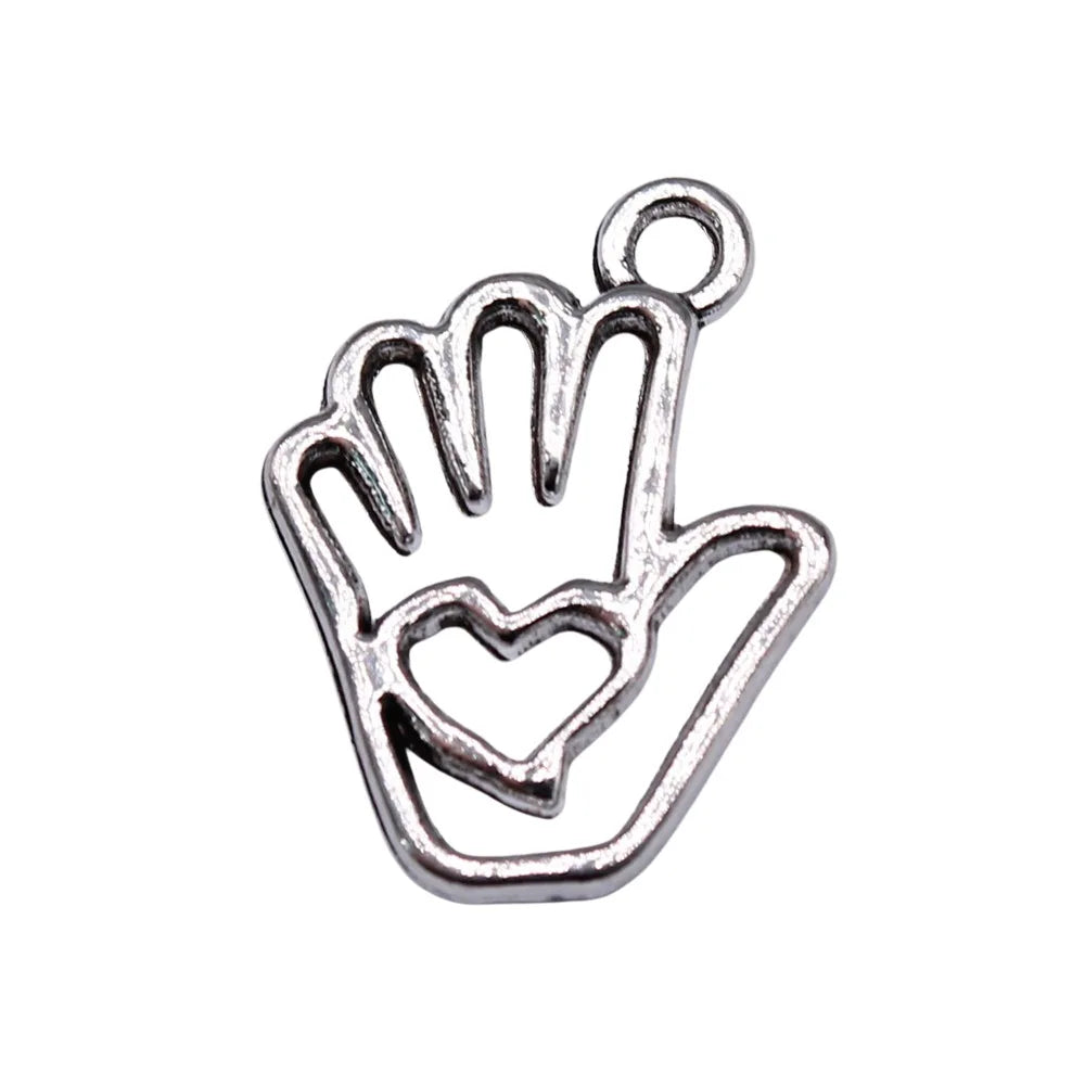 19x14mm 1.01g Antique Silver Zinc Alloy Heart Hand Charm Pendant for DIY Necklace Jewelry Making