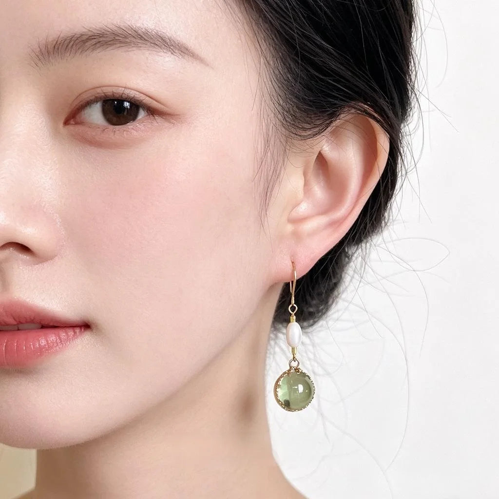 Handmade Vintage Palace Style Copper Shell Glass Crystal Ball Geometric Drop Earrings For Women