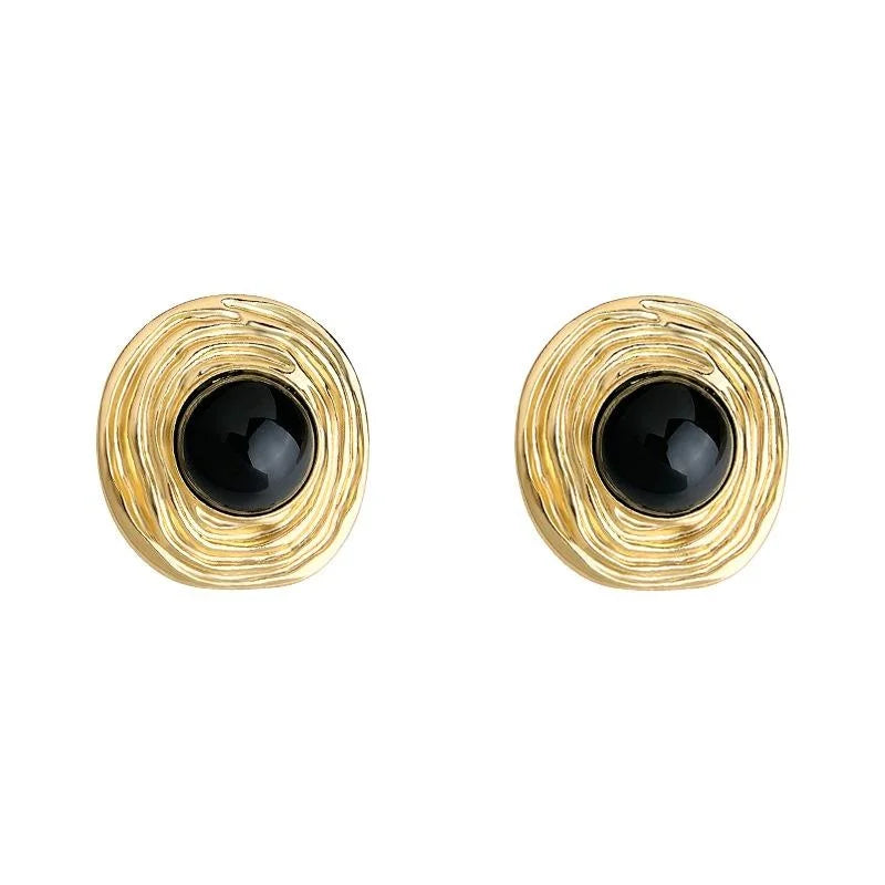 Vintage Minimalist Textured Round Copper Stud Earrings, Geometric Fashion Jewelry