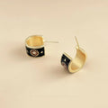 Vintage Japanese Style Copper Daisy Semi Circle Enamel Stud Earrings For Women