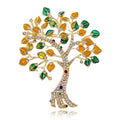 Luxury Enamel Money Tree Brooch With Rhinestone Branches, Elegant Colorful Leaf Lapel Pin Gift