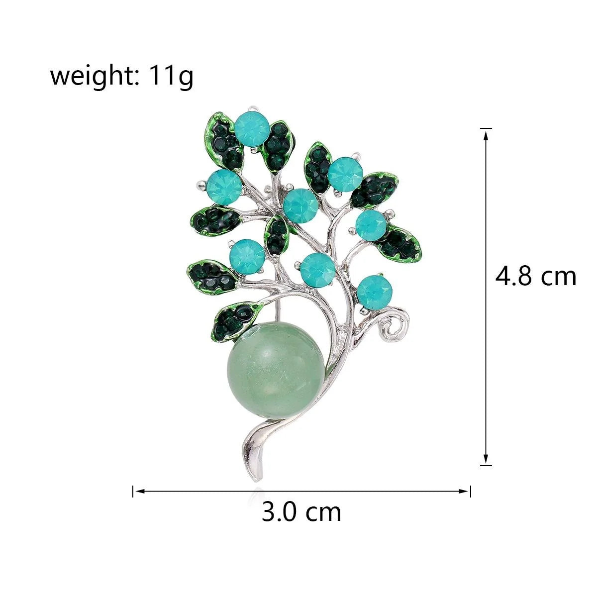 Elegant Tree Leaf Brooch With Turquoise Rhinestones And Faux Pearl, Women's Lapel Pin Suit Accessory Gift
