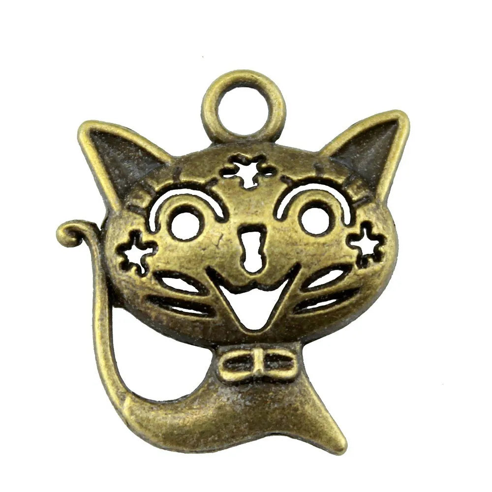 24x21mm 2.2g Multicolor Zinc Alloy Cat Charm Pendant for DIY Cute Animal Bracelet Necklace Making