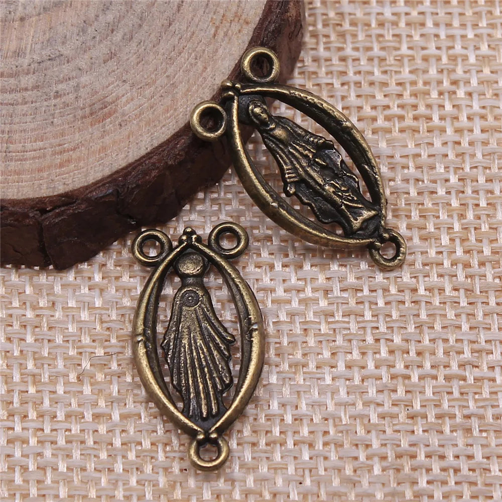 25x13mm 1.8g Multicolor Zinc Alloy Virgin Mary Connector Charm Pendant for DIY Rosary Jewelry Making