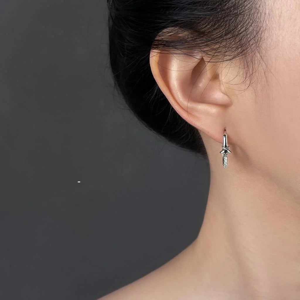 Sweet Cool Copper Zircon Star Geometric Hoop Drop Earrings For Women