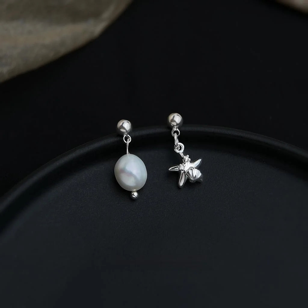 Luxury Asymmetric Baroque Freshwater Pearl Starfish Drop Earrings Geometric Ocean Jewelry