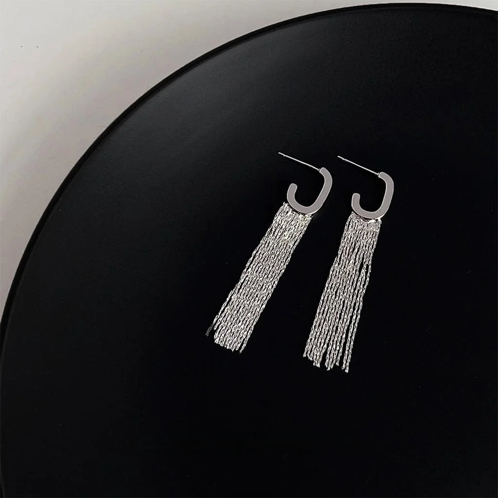 Copper Geometric Long Tassel Stud Earrings With Silver Plated Pins Minimalist Office Jewelry