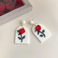 Handmade Polymer Clay Rose Flower Drop Earrings, Sweet Summer Vacation Style Jewelry