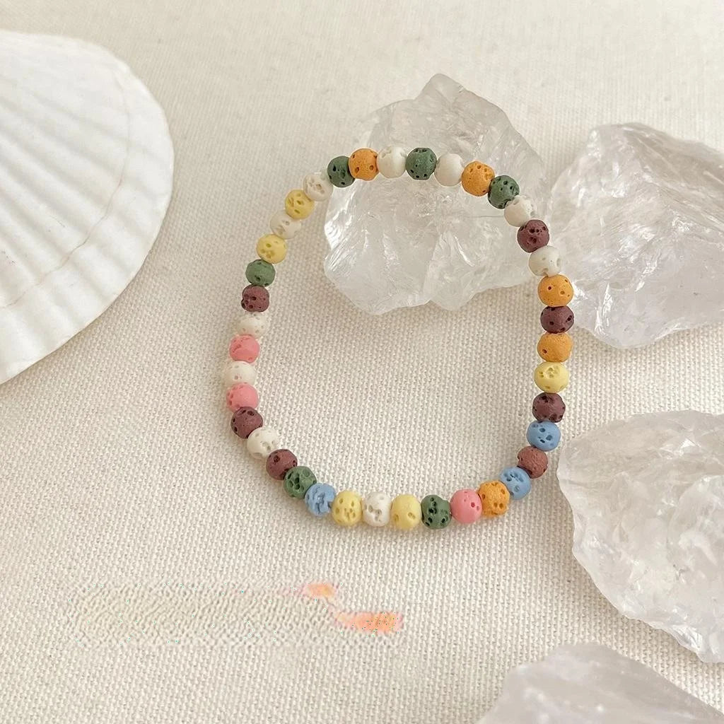 Genuine Volcanic Stone Colorful Sweet Geometric Bead Bracelet For Women