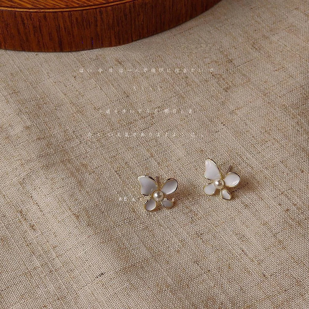 14K Gold Plated Alloy Small Flower Enamel Stud Earrings With Silver Plated Pins