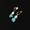 Elegant Irregular Turquoise Stone Freshwater Pearl Spiral Stud & Clip On No Piercing Drop Earrings
