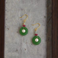 Handmade New Chinese Court Style Geometric Peace Buckle Glass Pearl Agate Drop Earrings
