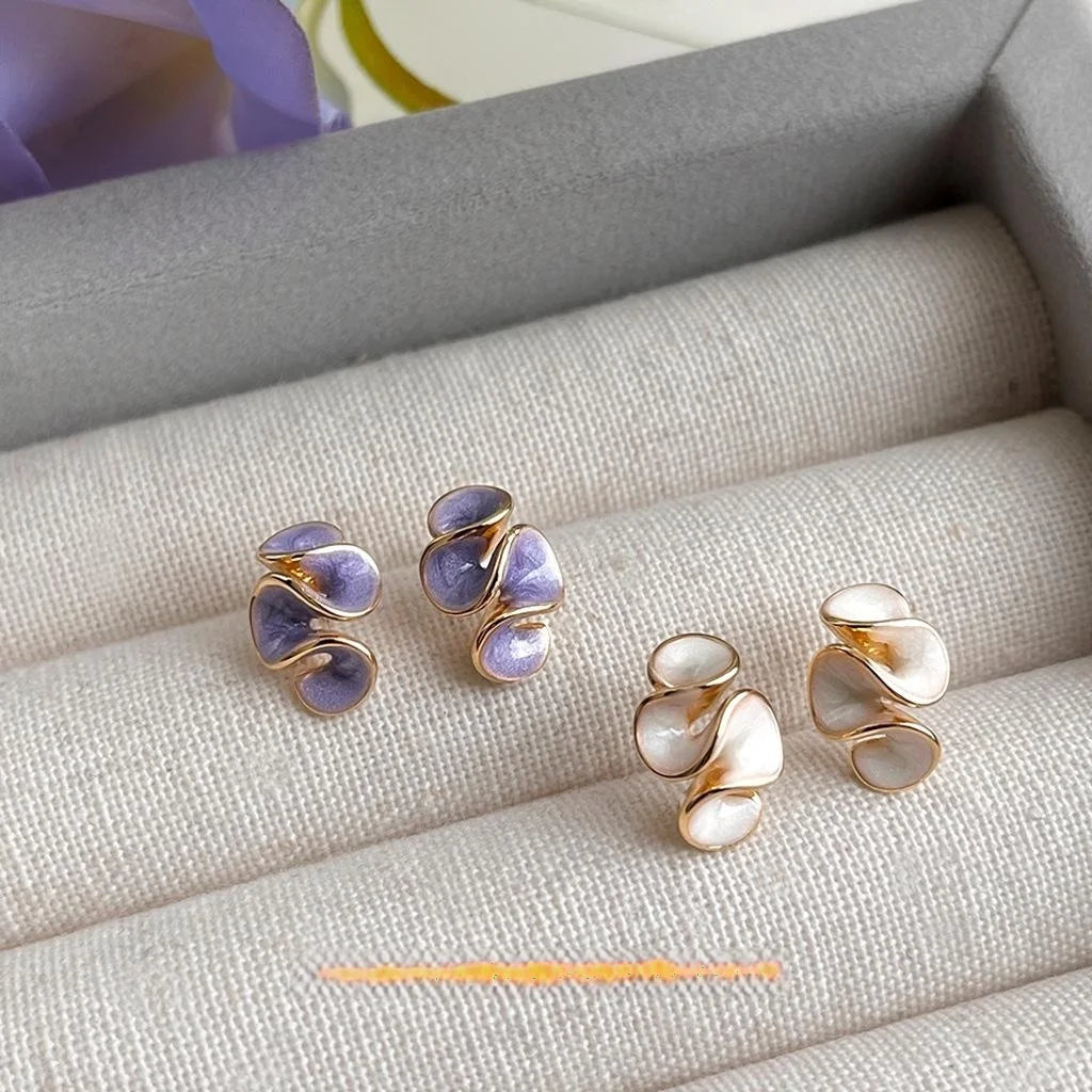 Sweet 14K Plated Copper Enamel Geometric Floral Stud Earrings