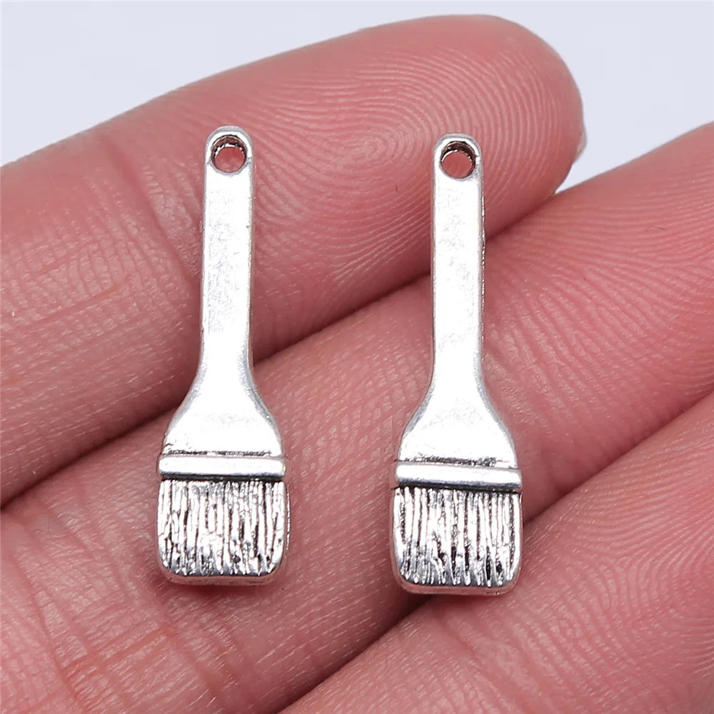 35x7mm 1.3g Antique Silver Zinc Alloy Paint Brush Charm Pendant for DIY Necklace Bracelet Making