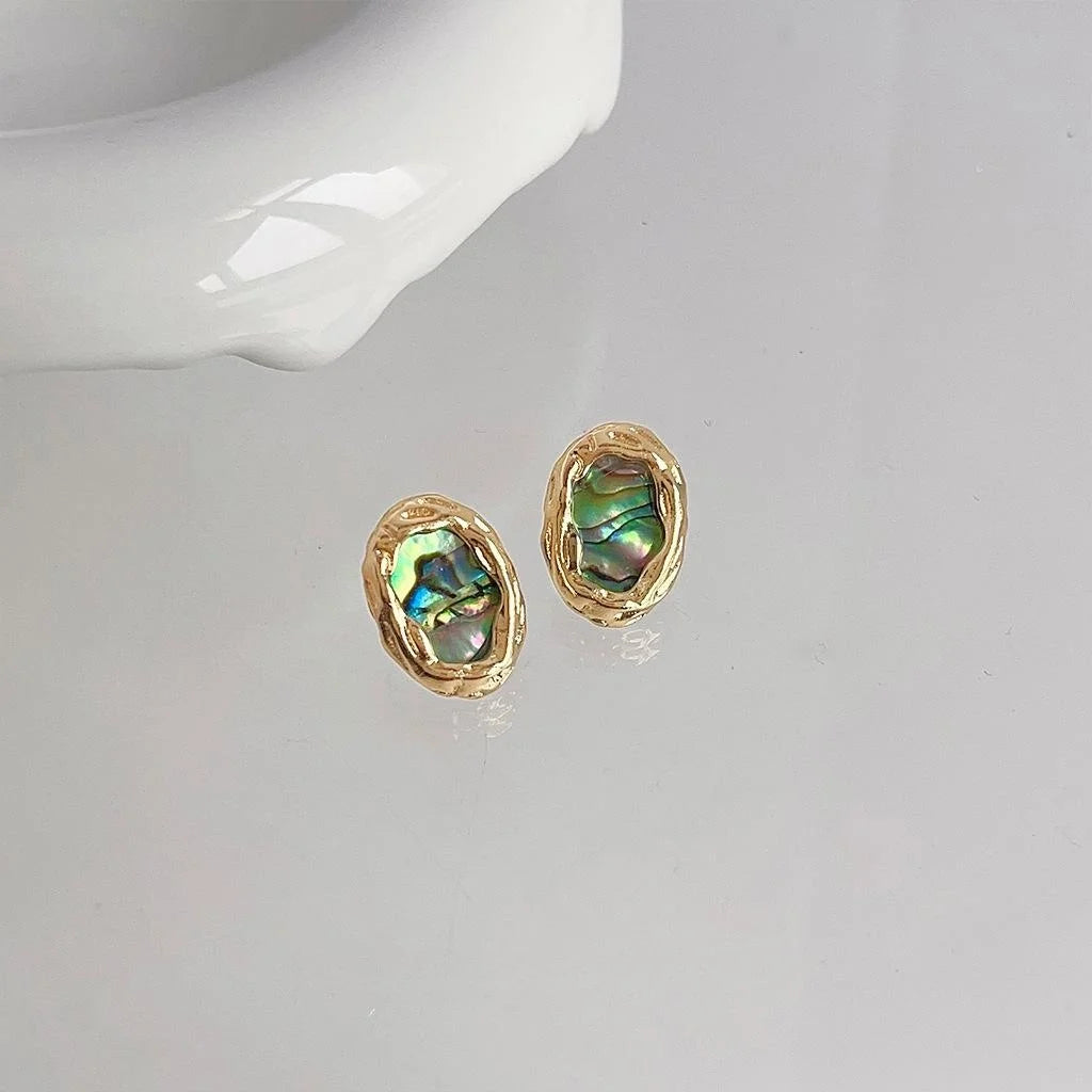 Luxury 14K Gold Plated Copper Abalone Shell Baroque Stud Earrings