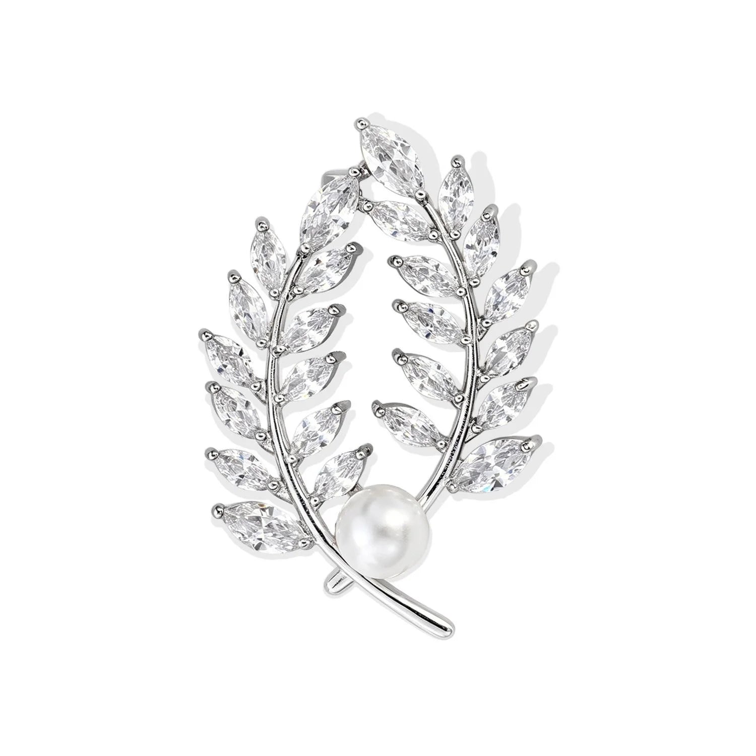 Luxury Wheat Ear Branch Brooch With Rhinestone And Pearl, Elegant Gold Alloy Lapel Pin Suit Accessory Gift
