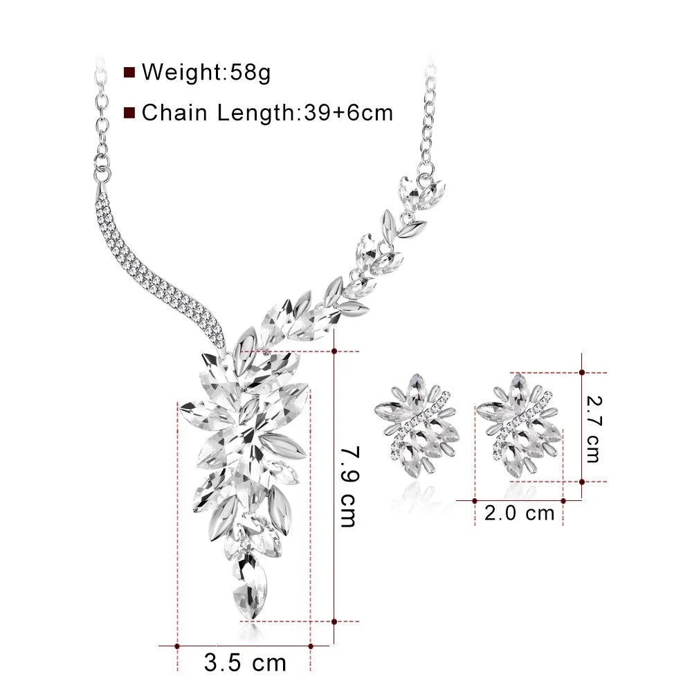 Luxury Bridal Crystal Rhinestone Flower Necklace Earrings Jewelry Set For Wedding Party Banquet Gift