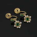 Luxury Green Zircon Spiral Disc Rhombus Drop Stud & Clip On No Piercing Rhinestone Earrings