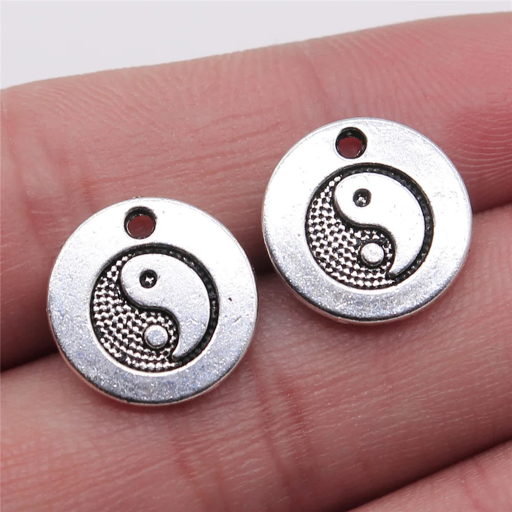 15x15mm 1.6g Antique Silver Zinc Alloy Tai Chi Double Sided Charm Pendant for DIY Bracelet Necklace Making