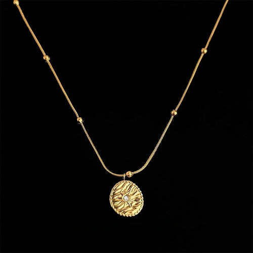 Vintage French 18K Gold Plated Stainless Steel Star Geometric Round Layering Clavicle Necklace