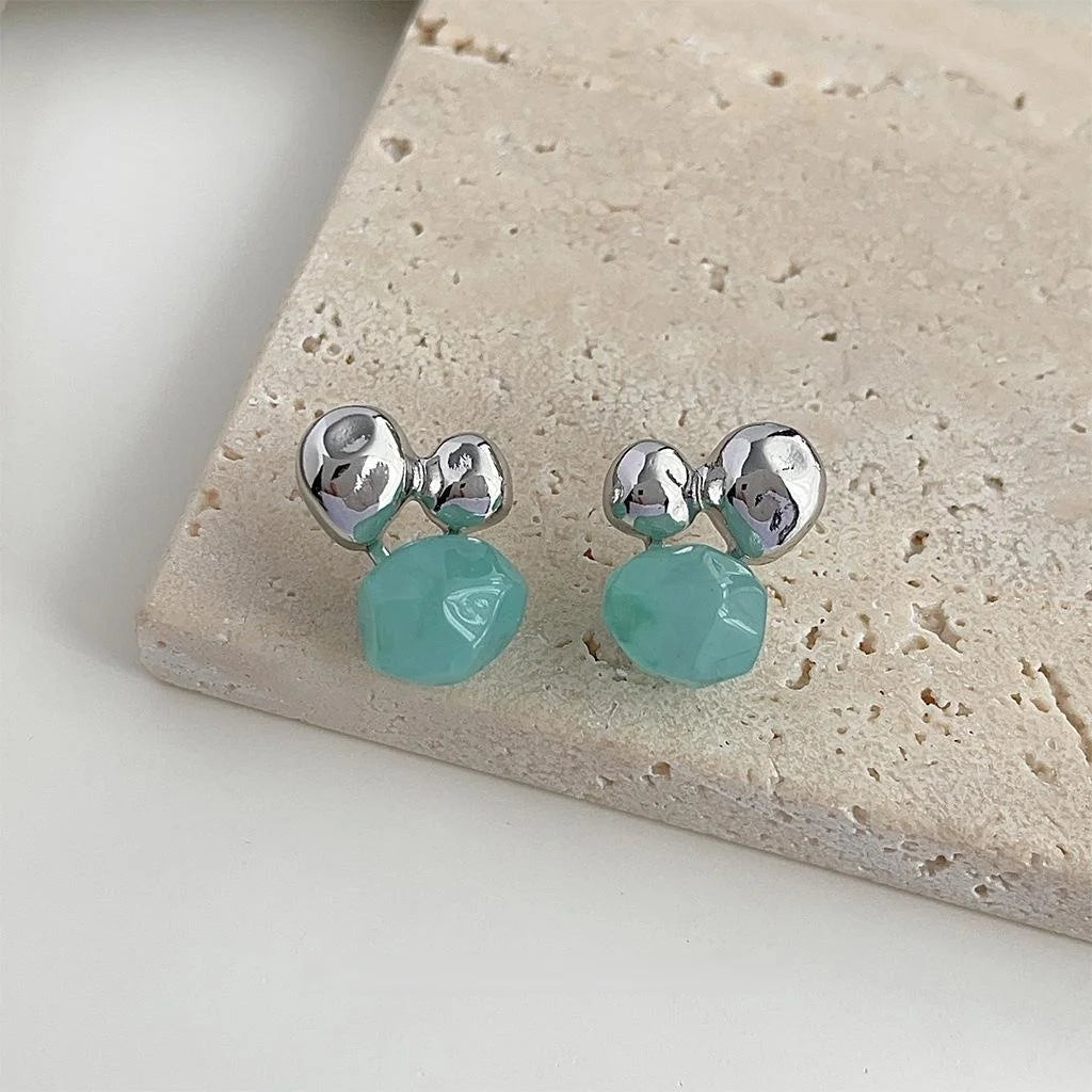 Lake Blue Irregular Copper Drop Earrings Minimalist Sweet Cool Geometric Summer Jewelry