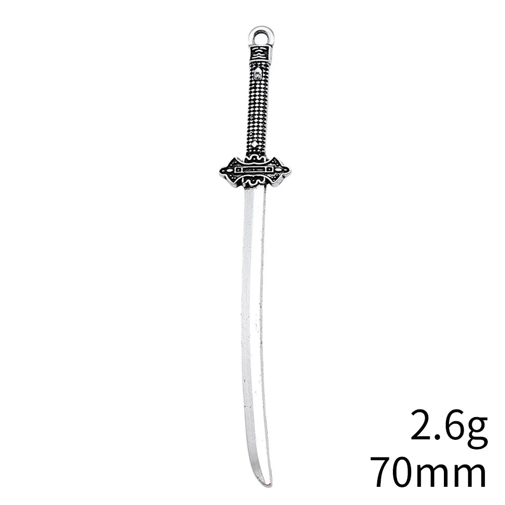 70mm 2.6g Antique Silver Zinc Alloy Sword Spear Weapon Charm Pendant for Cosplay Jewelry Making