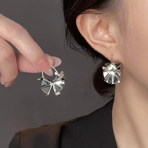 Designer Statement Geometric Pleated Irregular Skirt Drop Earrings Copper