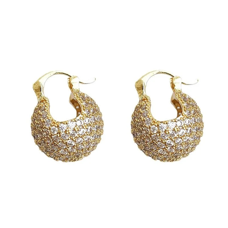 Thick Gold Plated Copper Zircon Geometric Round Old Money Style Drop Earrings