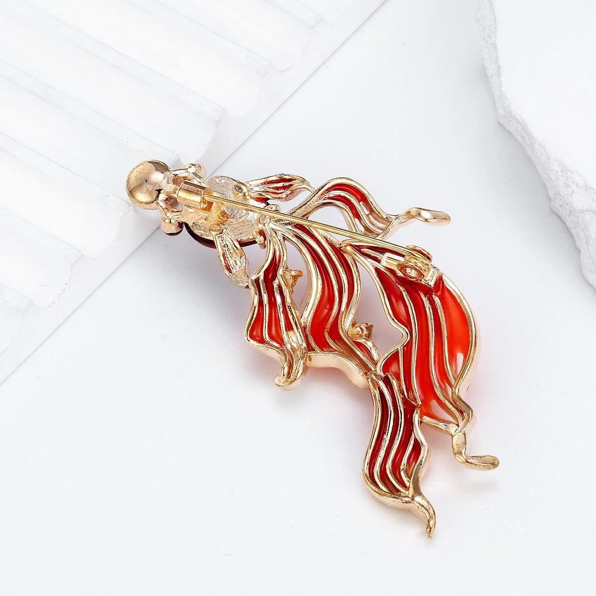 Elegant Red Enamel Koi Goldfish Brooch With Pearl And Rhinestone Accents, Luxury Lapel Pin Gift