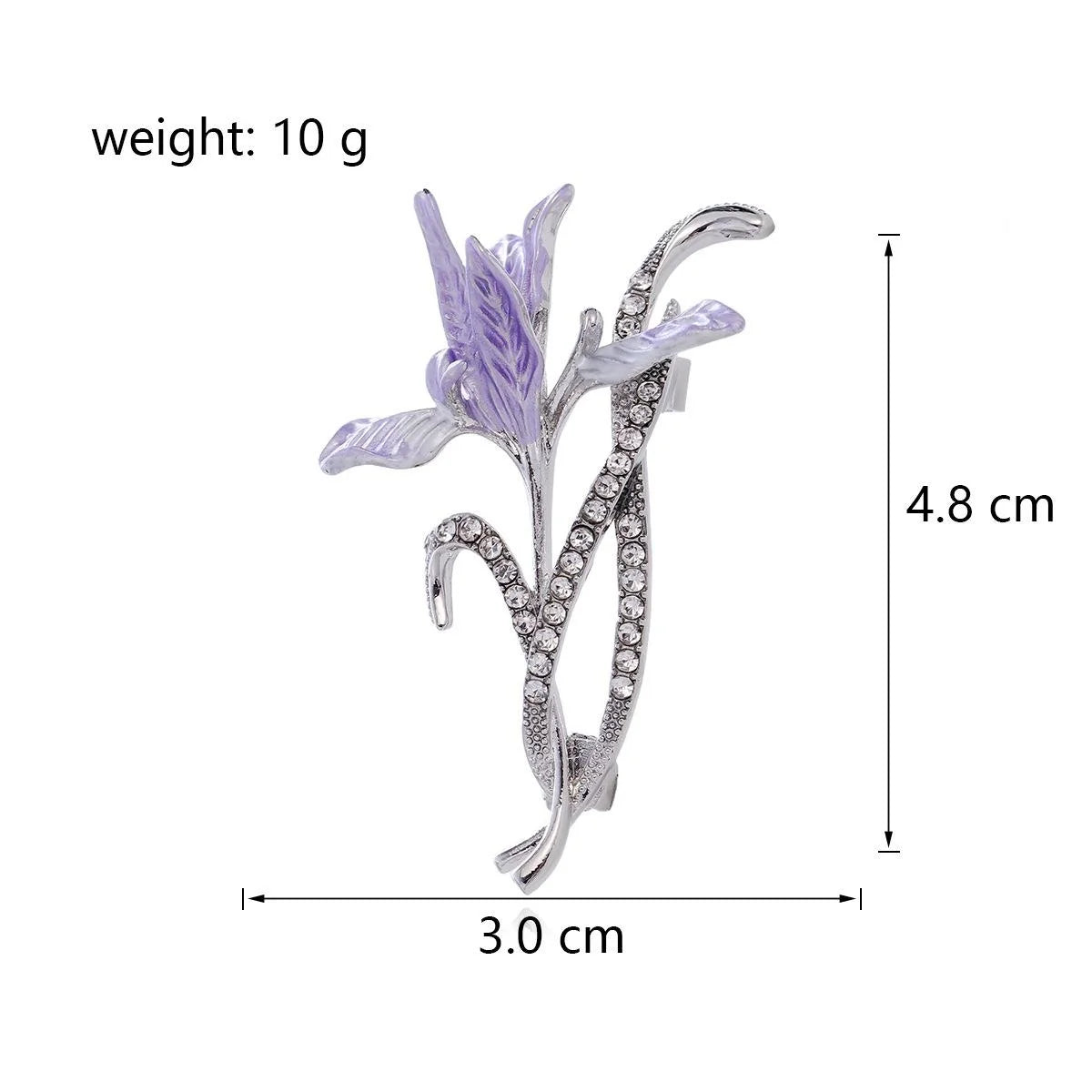 Elegant Purple Enamel Iris Flower Brooch With Rhinestone Stems, Silver Alloy Lapel Pin Corsage Gift