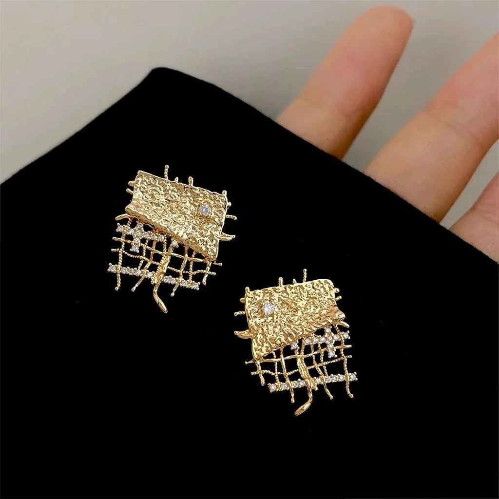 Style Geometric Mesh Line Micro Pave Zircon Copper Drop Earrings