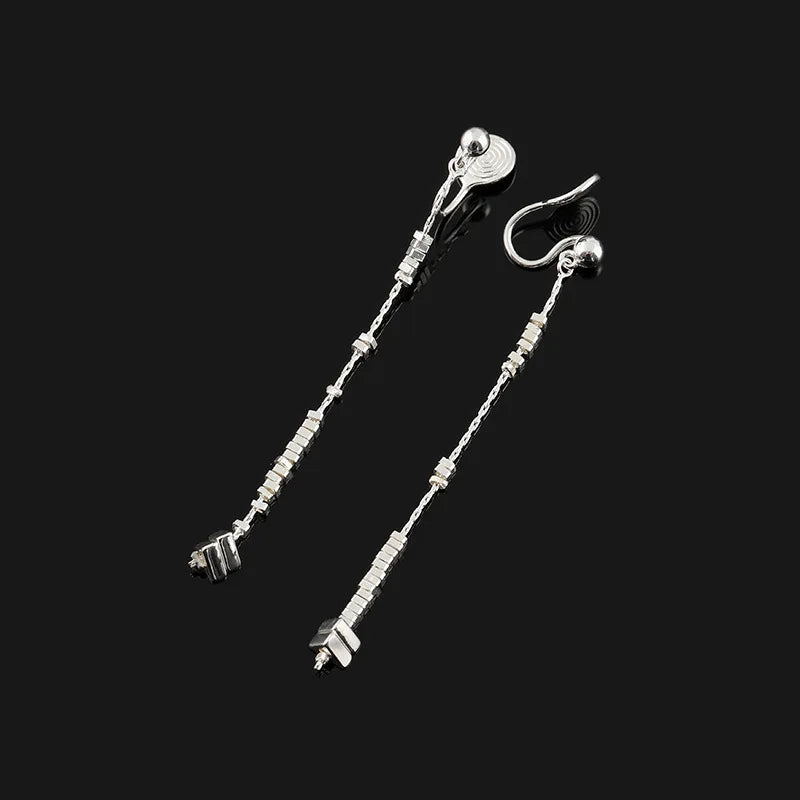 Elegant Silver Alloy Broken Silver Bead Long Chain Tassel Stud & Clip On No Piercing Women's Earrings