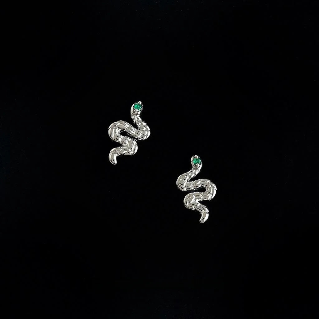 Micro Pave Zircon Snake Stud Earrings Silver Plated Copper Minimalist Luxury Animal Jewelry