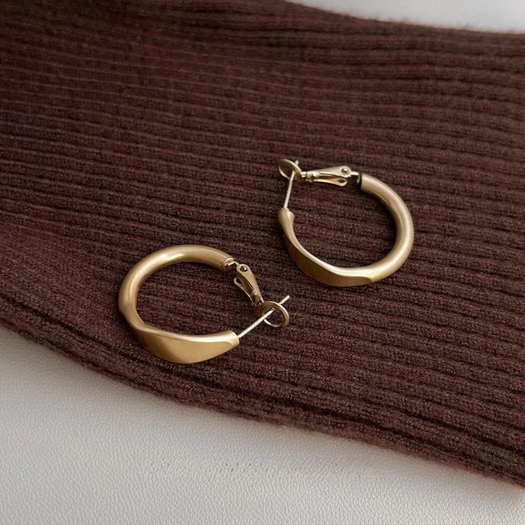 Matte Coffee Brown Copper Geometric Ring Drop Earrings Light Luxury Designer Style