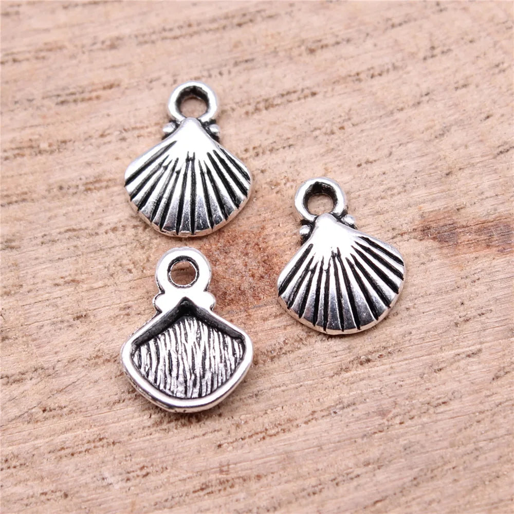 12x9mm 0.5g Antique Silver Zinc Alloy Shell Charm Pendant for DIY Ocean Theme Jewelry Making
