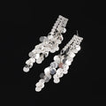 Elegant Luxury Silver Alloy Rhinestone Sequin Long Tassel Stud & Clip On No Piercing Dangle Earrings